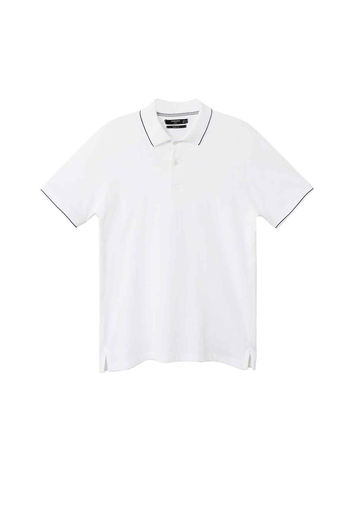 MANGO white polo shirt, short sleeves, collar, and button placket