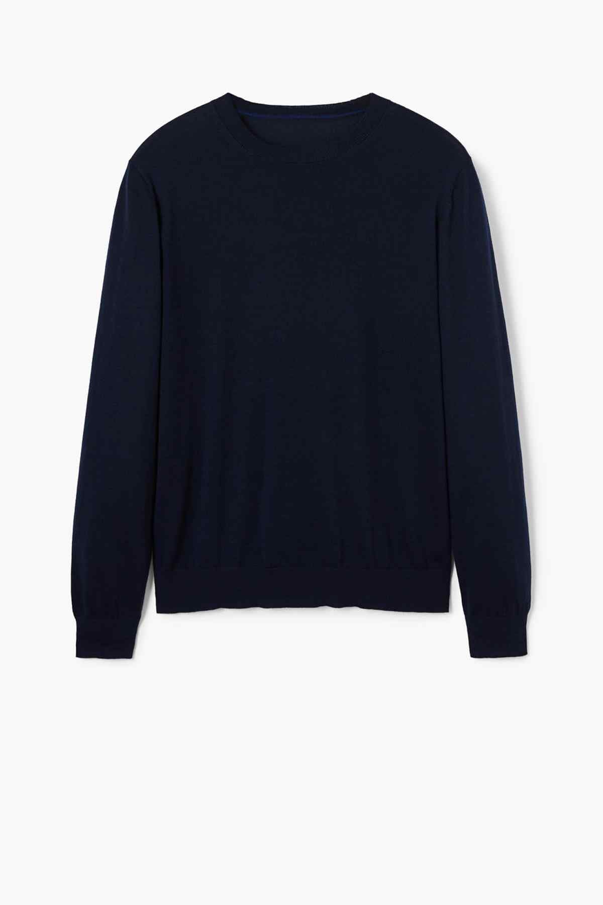 MANGO dark navy crewneck sweater with long sleeves