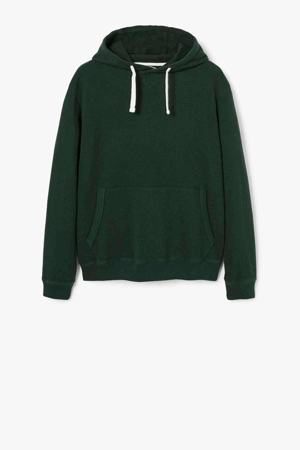 MANGO green pullover hoodie with drawstring hood and front kangaroo pocket