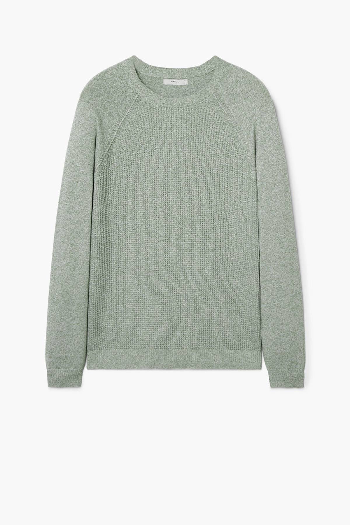 Green knit crewneck sweater with long sleeves