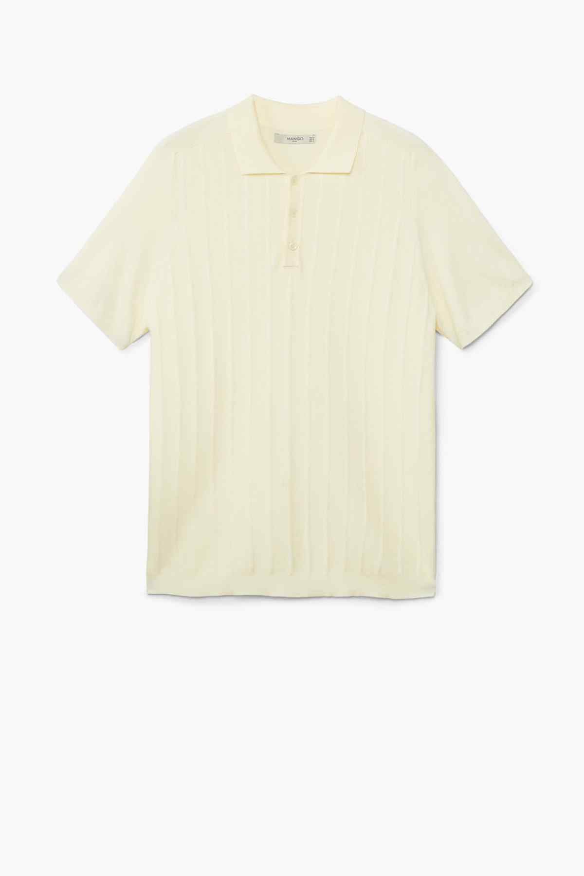 Off-white polo shirt with short sleeves and button placket