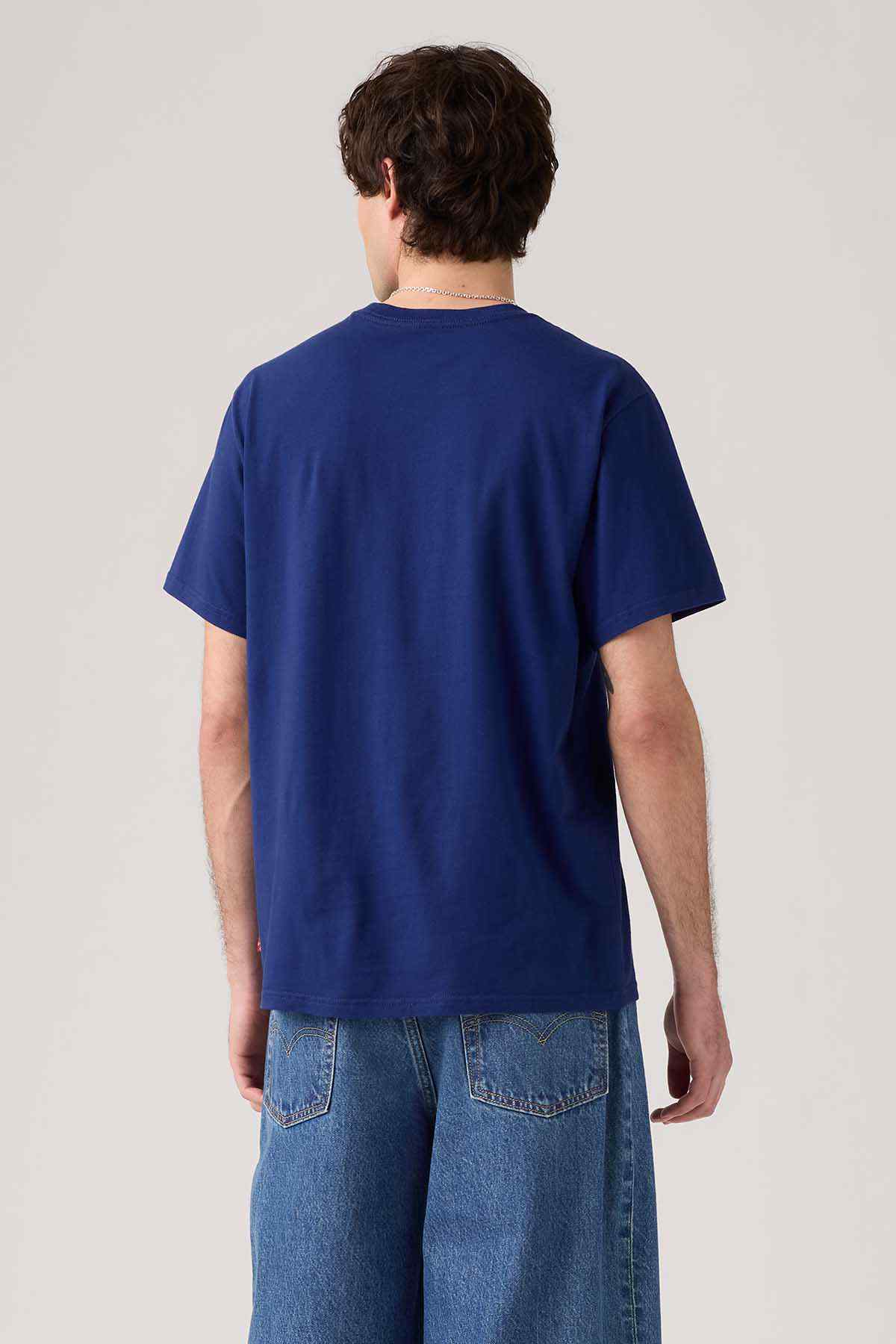 Men's blue T-shirt back view with short sleeves