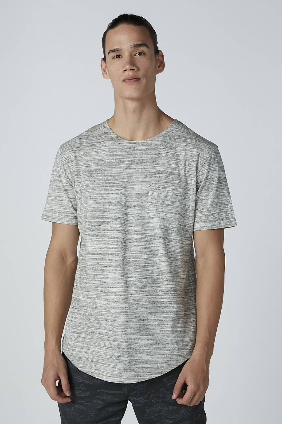 Heather gray short-sleeve T-shirt with crew neck