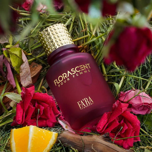Fara London Florascent perfume bottle, 100 ml, burgundy with gold-toned cap