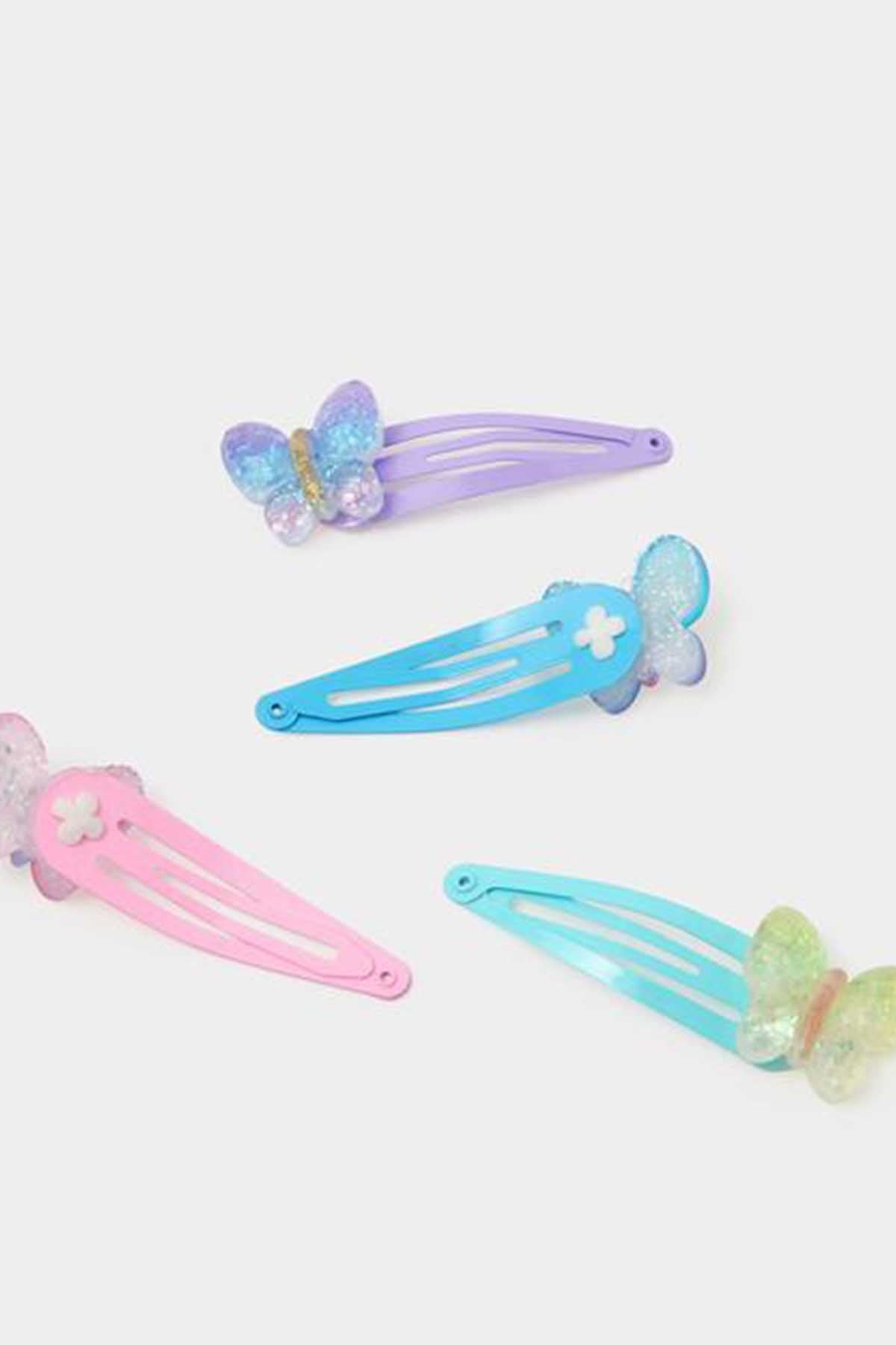 Pastel multi glitter snap hair clips with butterfly charm