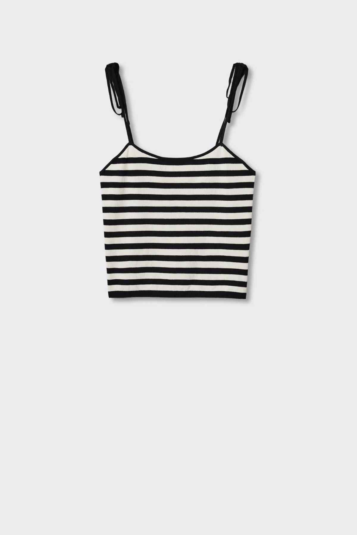 MANGO striped cami top with spaghetti straps, flat lay front