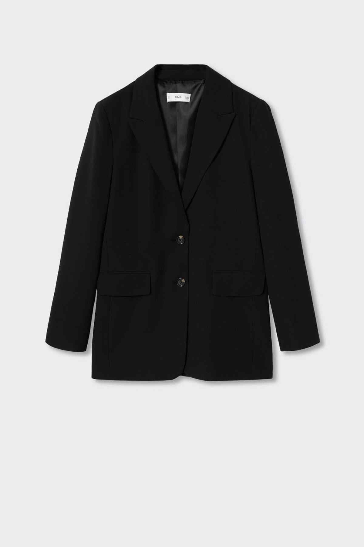 MANGO black blazer with notch lapels and button front