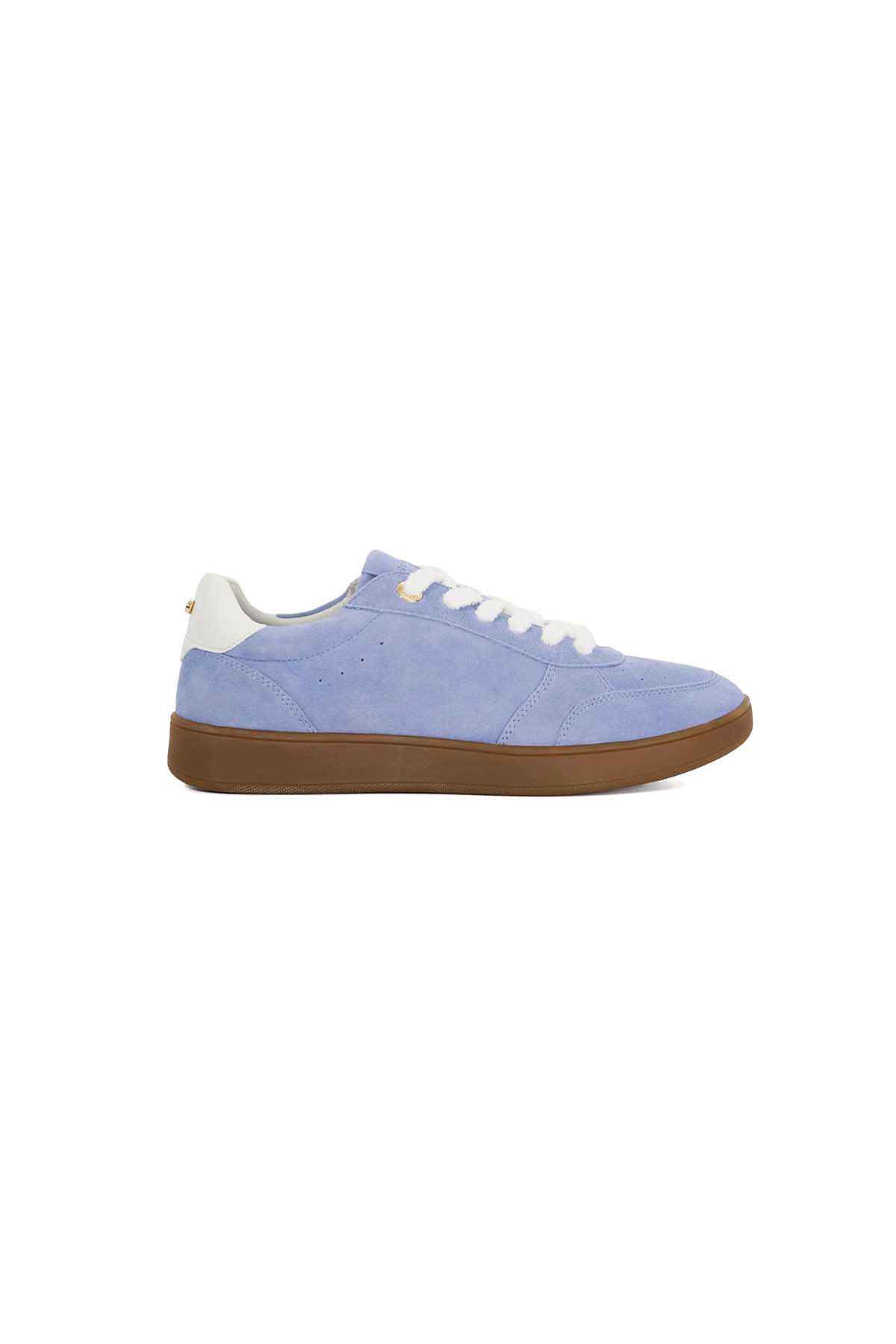 Dune London light blue low-top sneaker with white laces and brown sole