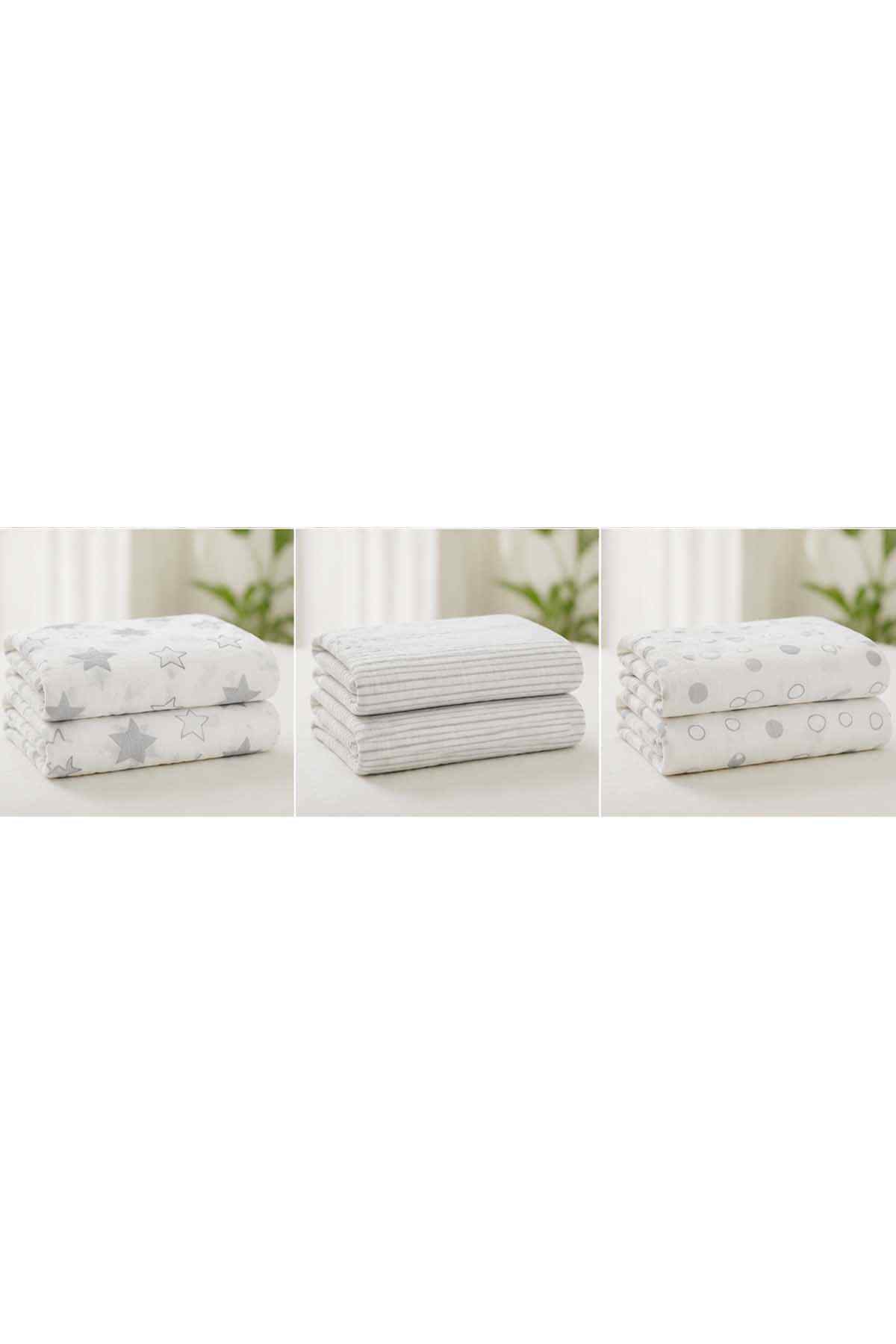 BABYSHOP grey swaddle blanket set, stacked star, stripe, and dot designs