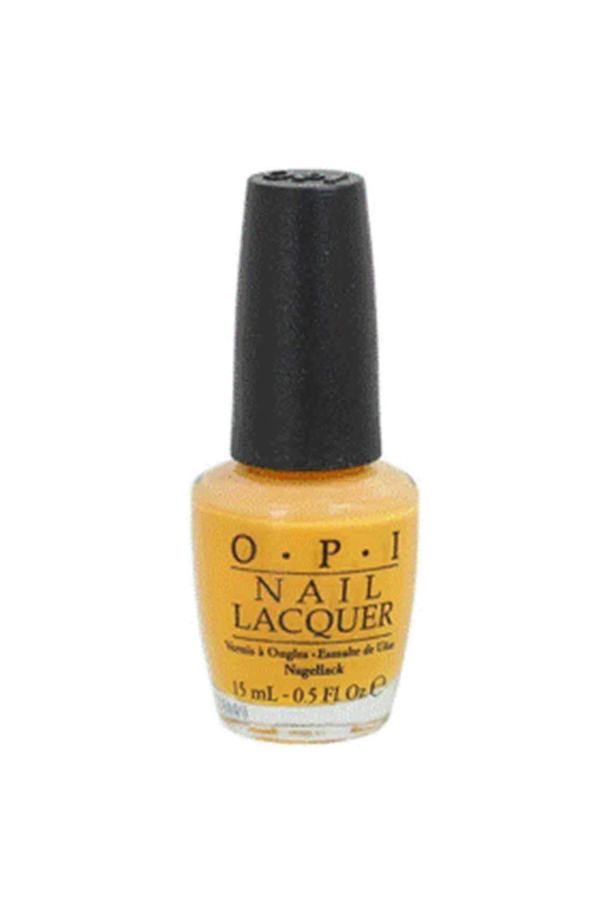 OPI nail lacquer bottle, golden yellow polish, 15 mL with brush cap