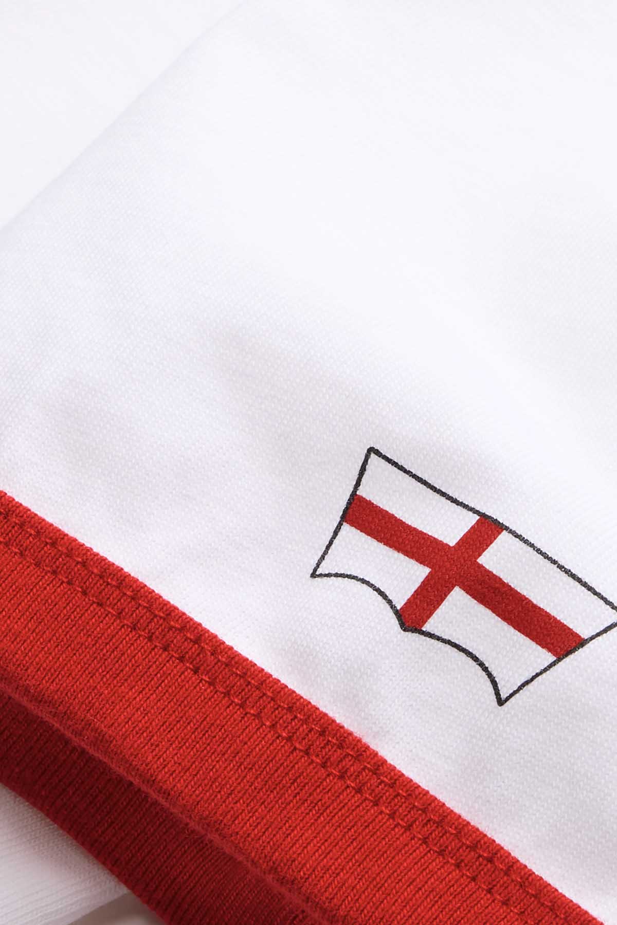 Levi's white T-shirt fabric with red hem trim and England flag patch