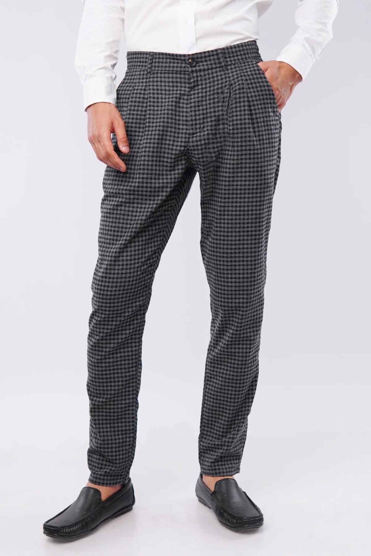 MENDEEZ black-and-grey checkered trousers with tapered leg