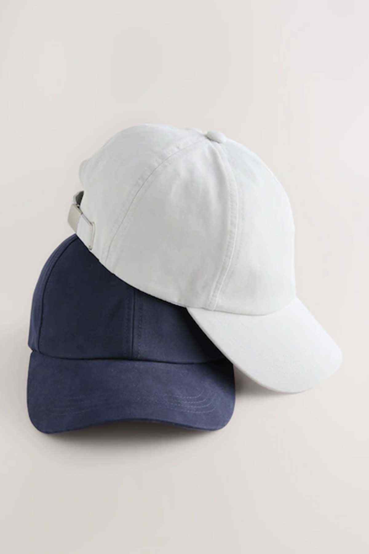 NEXT two-tone baseball cap set, navy and stone fabric with curved brim