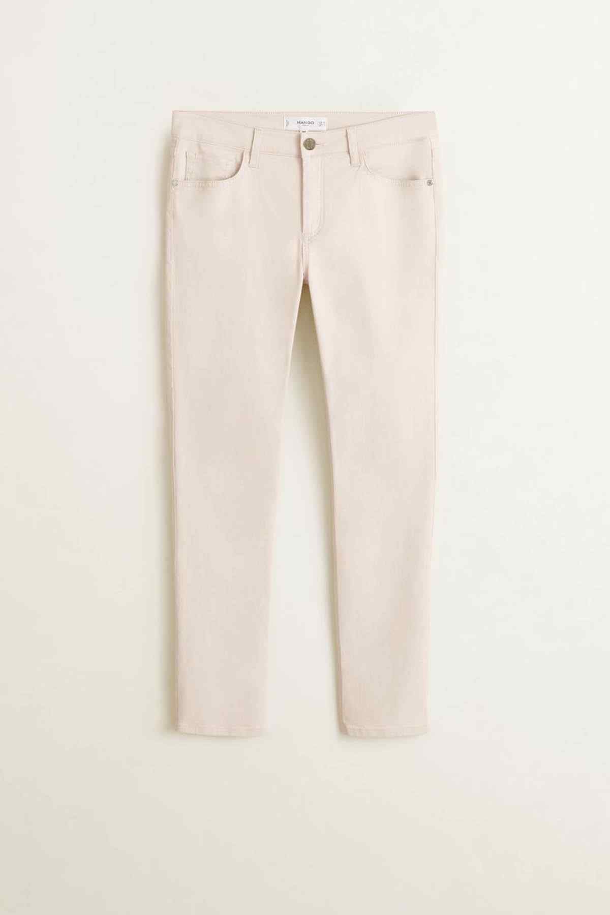 MANGO light-colored trousers with front zip and button closure, side pockets