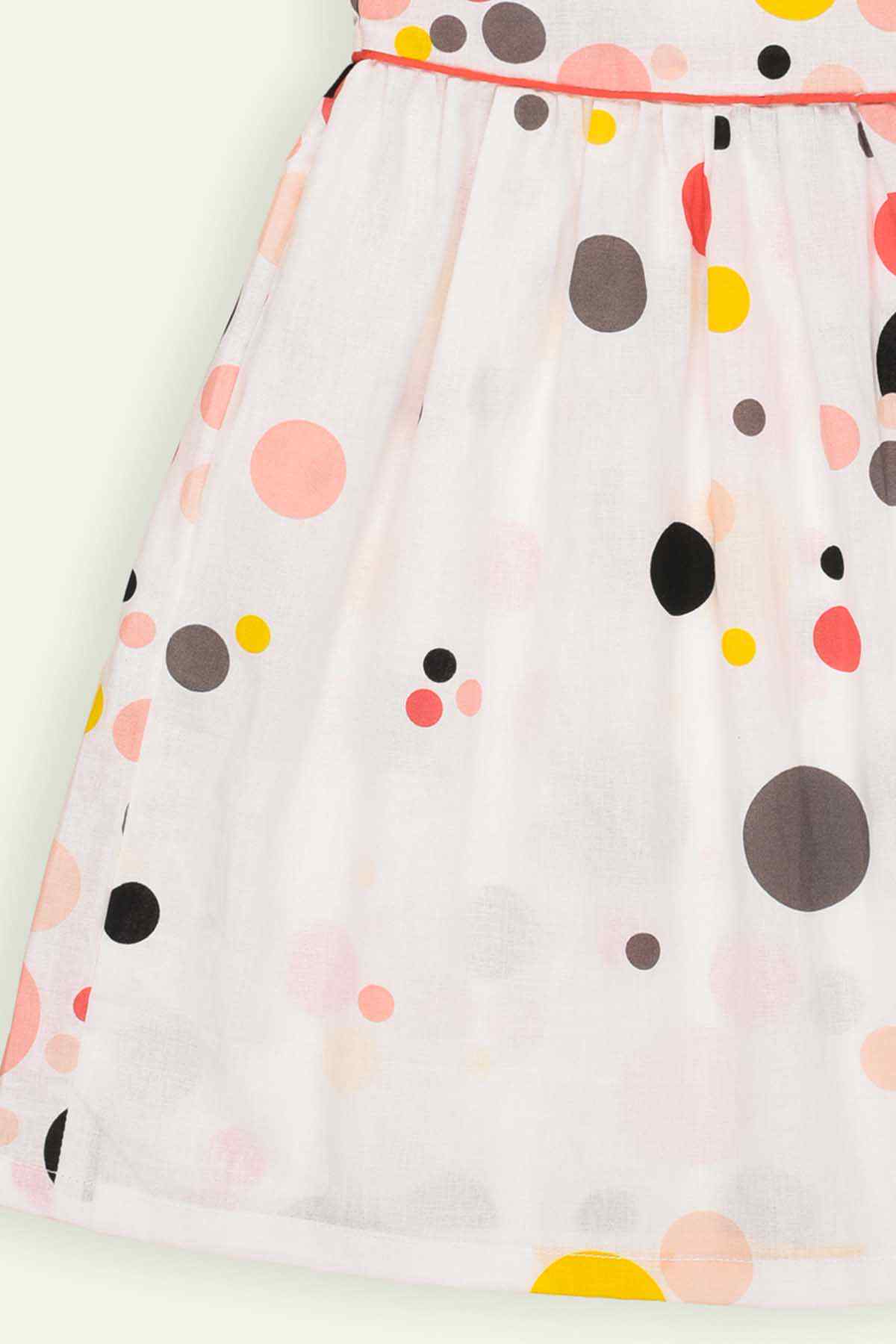 White girls dress skirt with gathered pleats and multicolor dot pattern