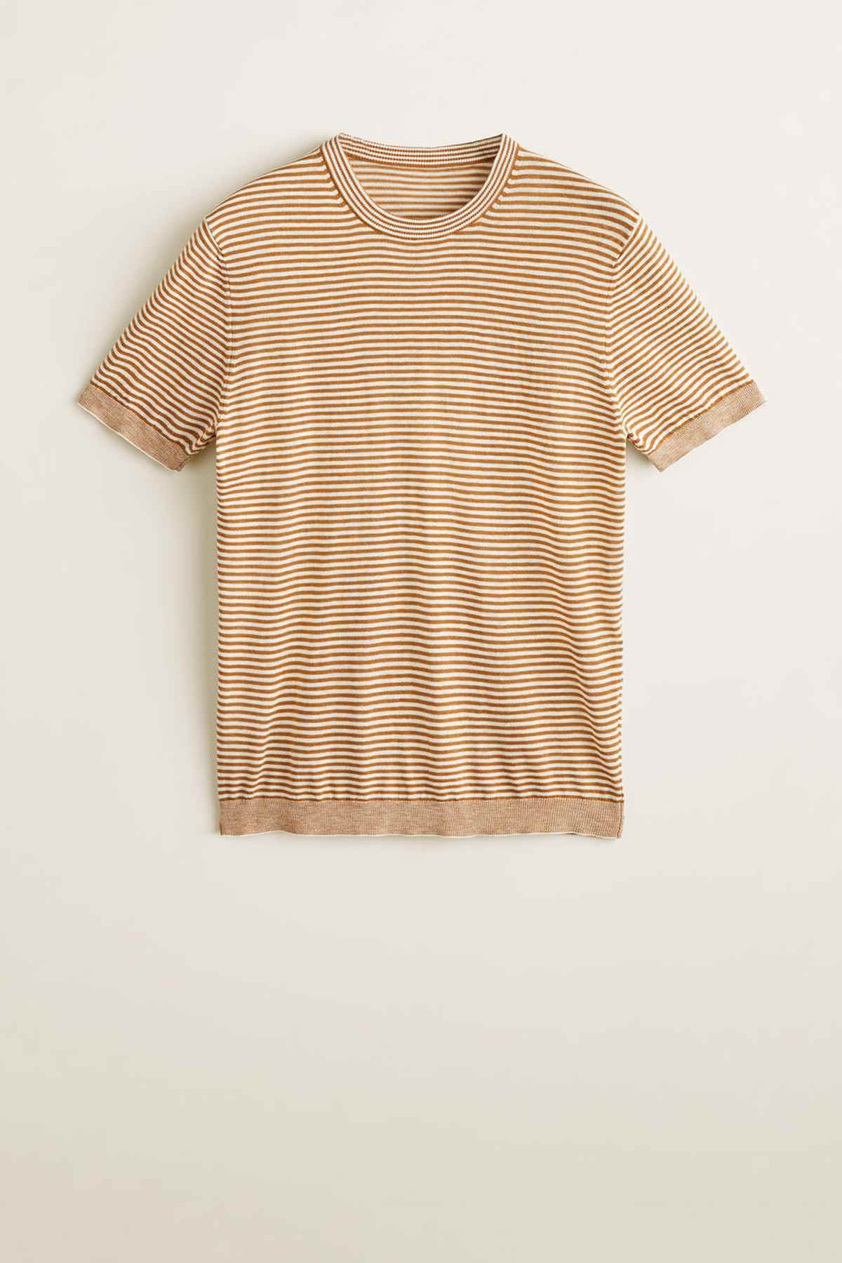 Burnt orange and white striped crew-neck T-shirt, short sleeves