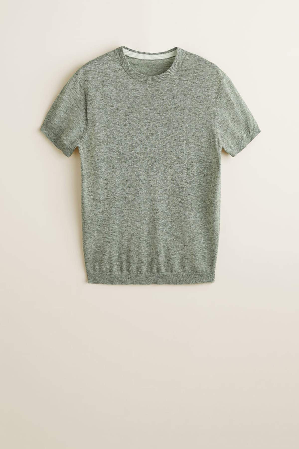 Heather gray short-sleeve knit t-shirt with crew neck