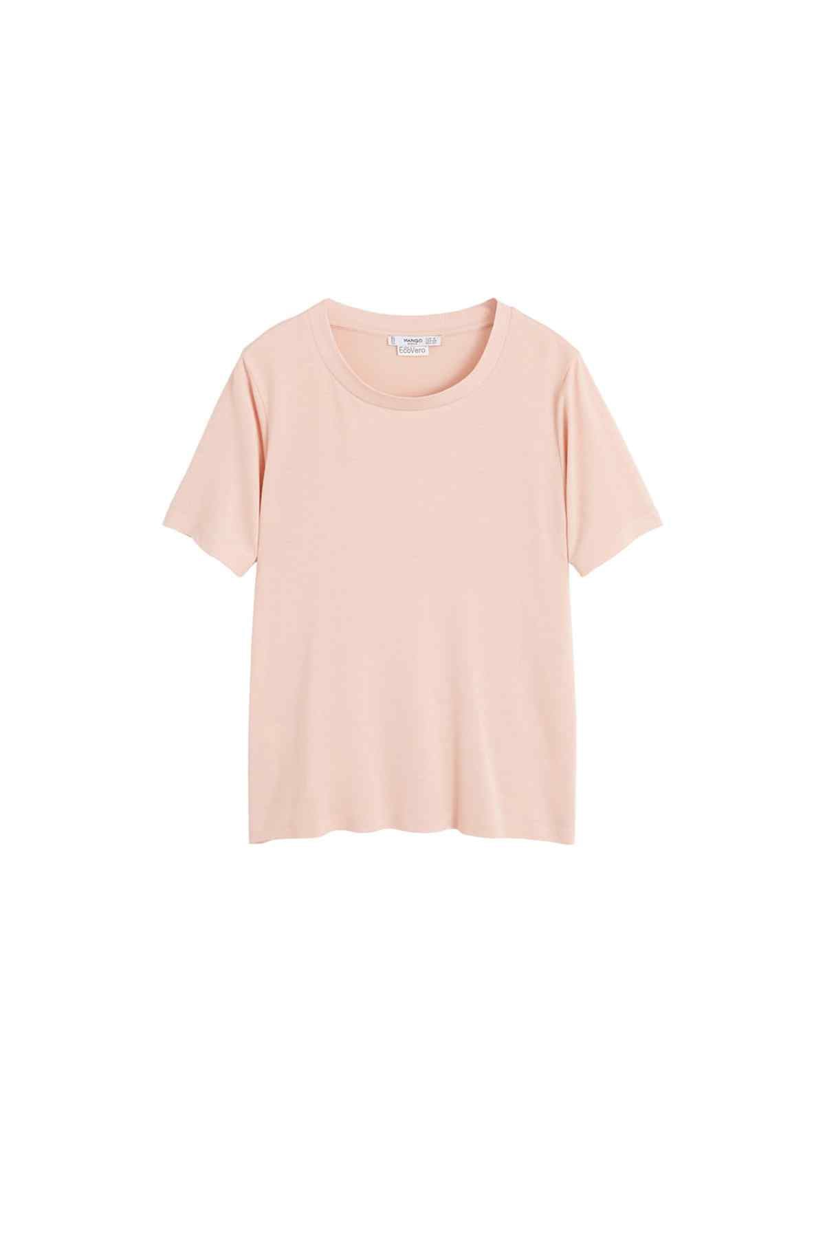 Blush pink crew-neck short-sleeve T-shirt, solid color