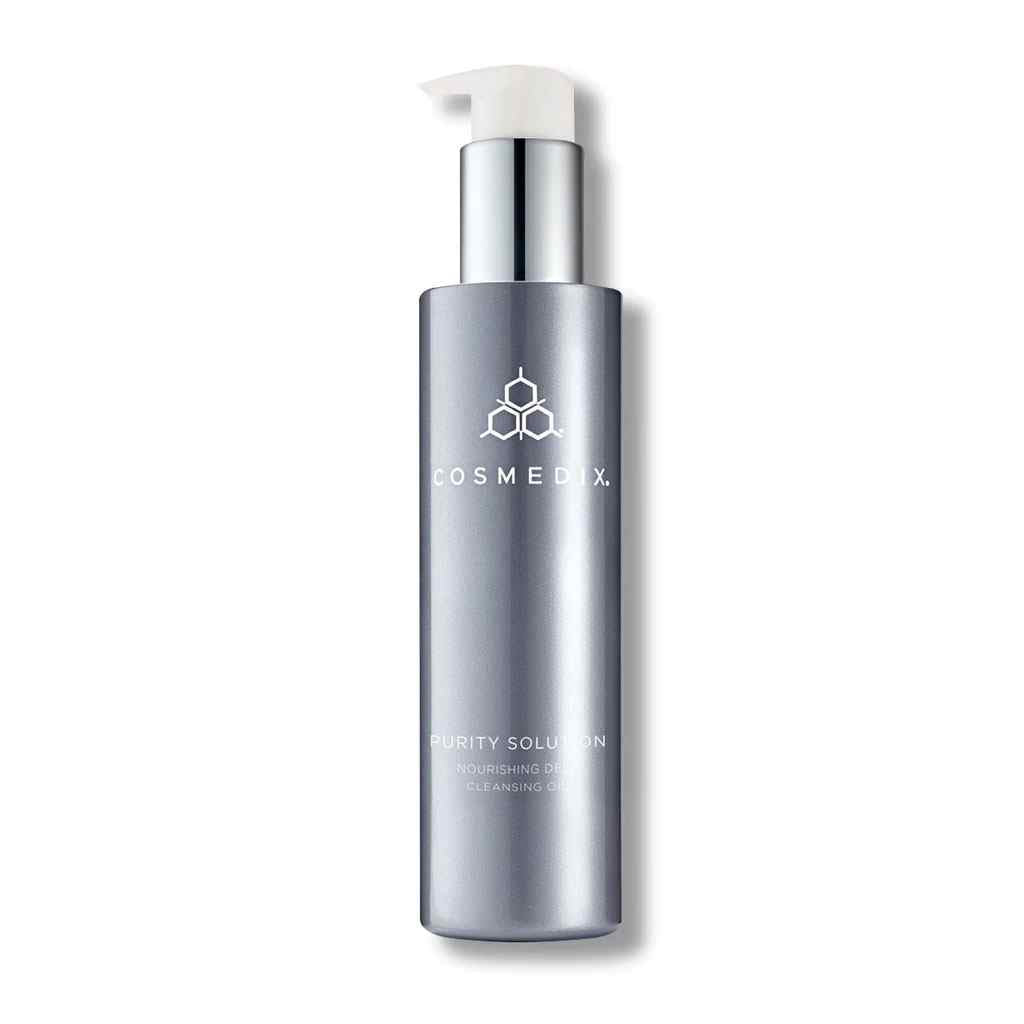 Cosmedix cleansing solution pump bottle, silver metallic, with dispenser pump