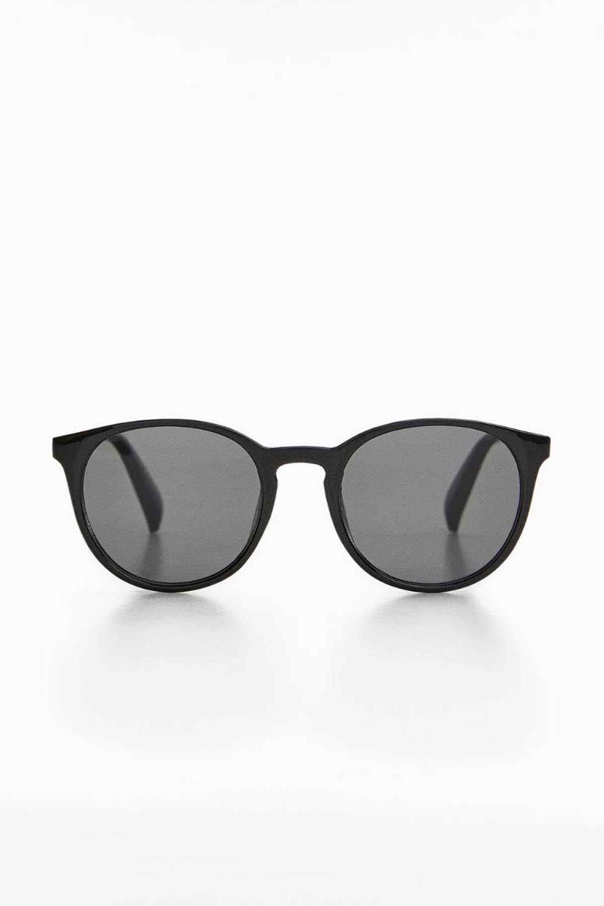 Black cat-eye sunglasses with dark lenses, straight-on view