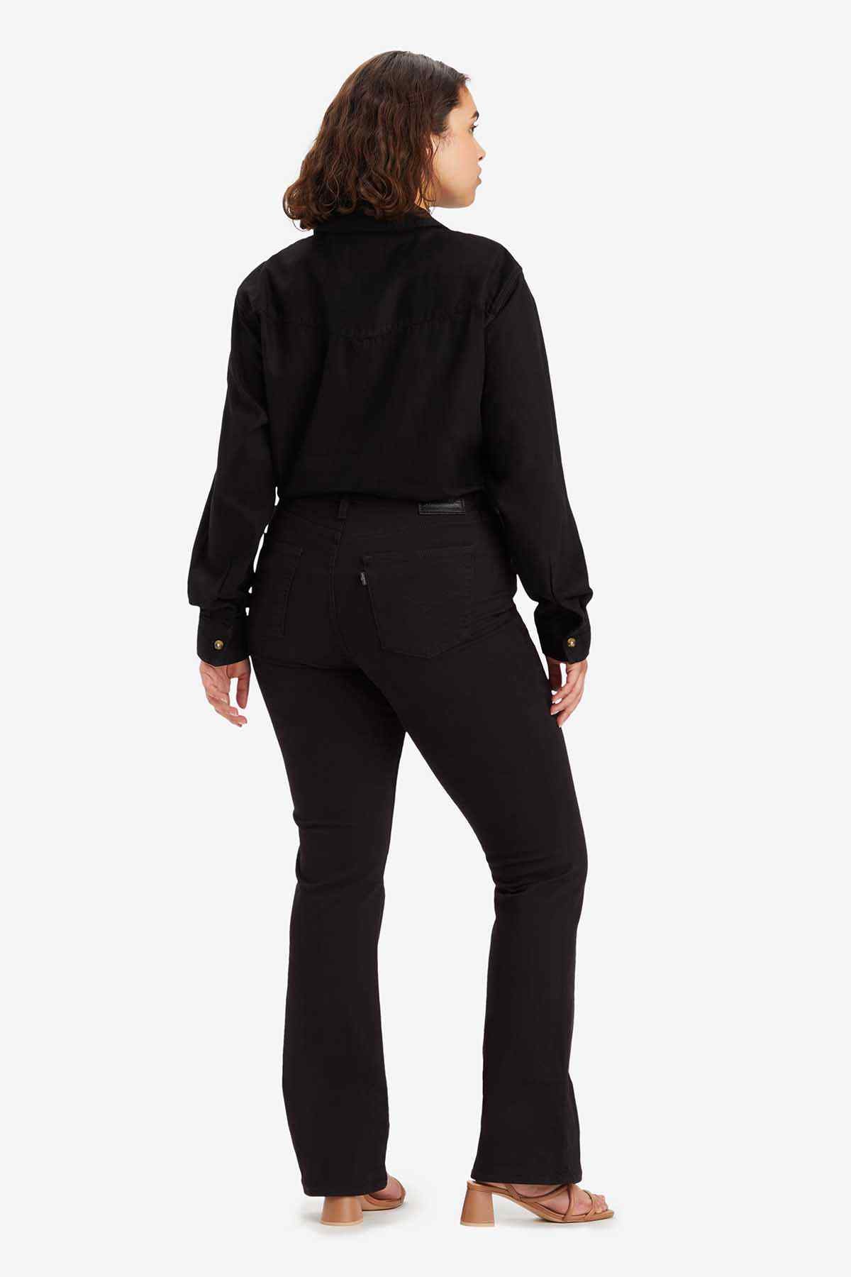 Black denim jeans back view with back pockets