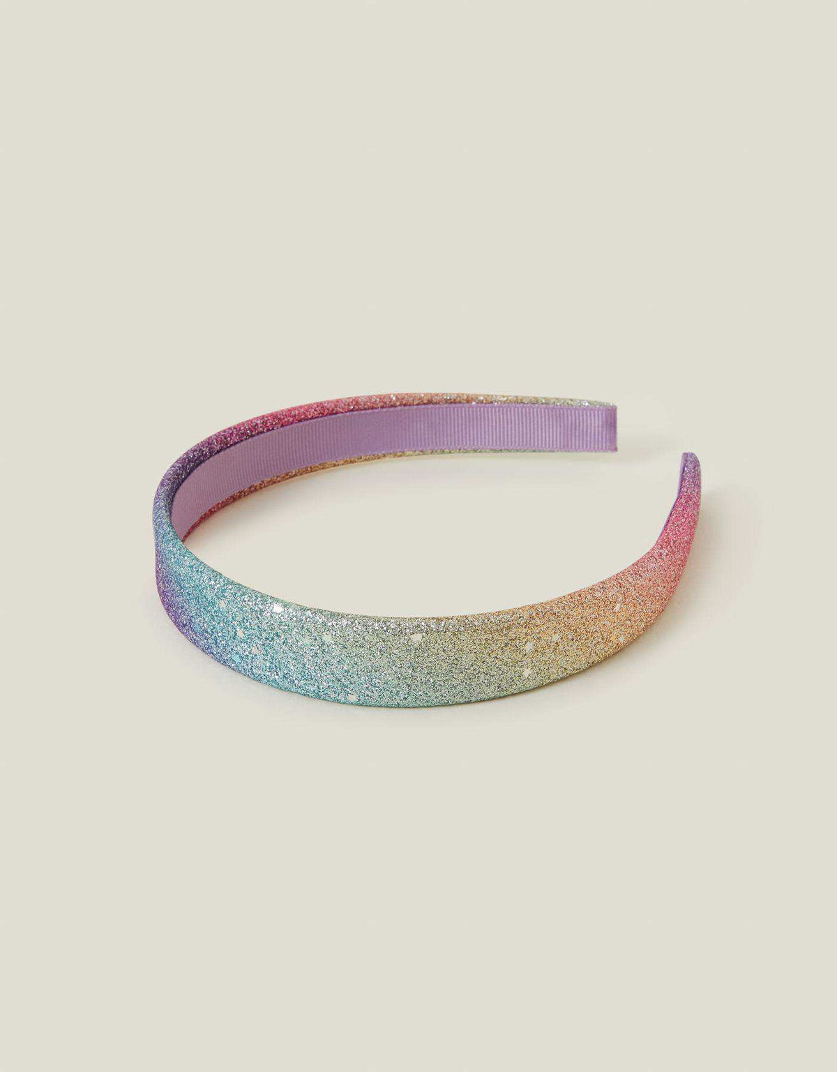 Glitter headband with curved band and pastel rainbow gradient