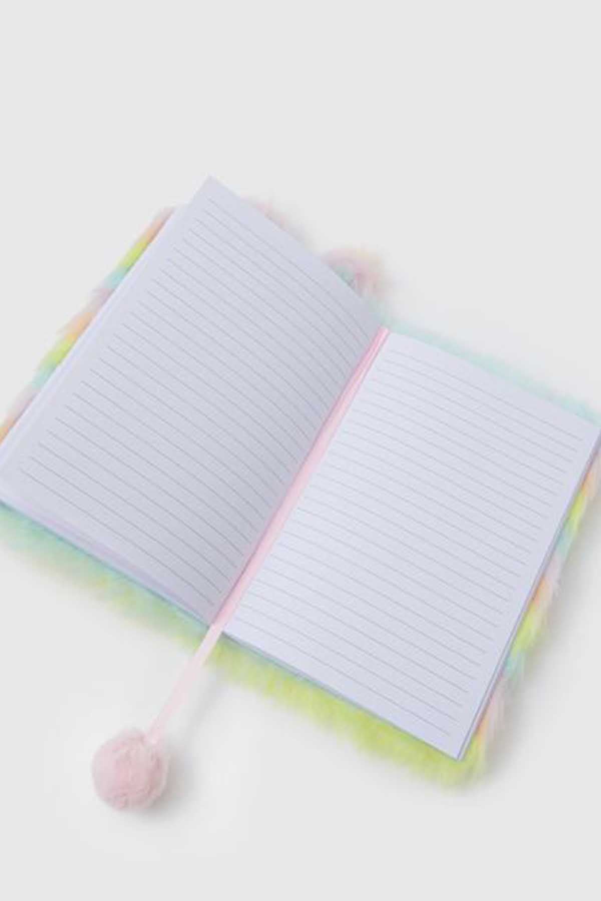 Accessorize pastel multi bunny plush notebook open to lined pages