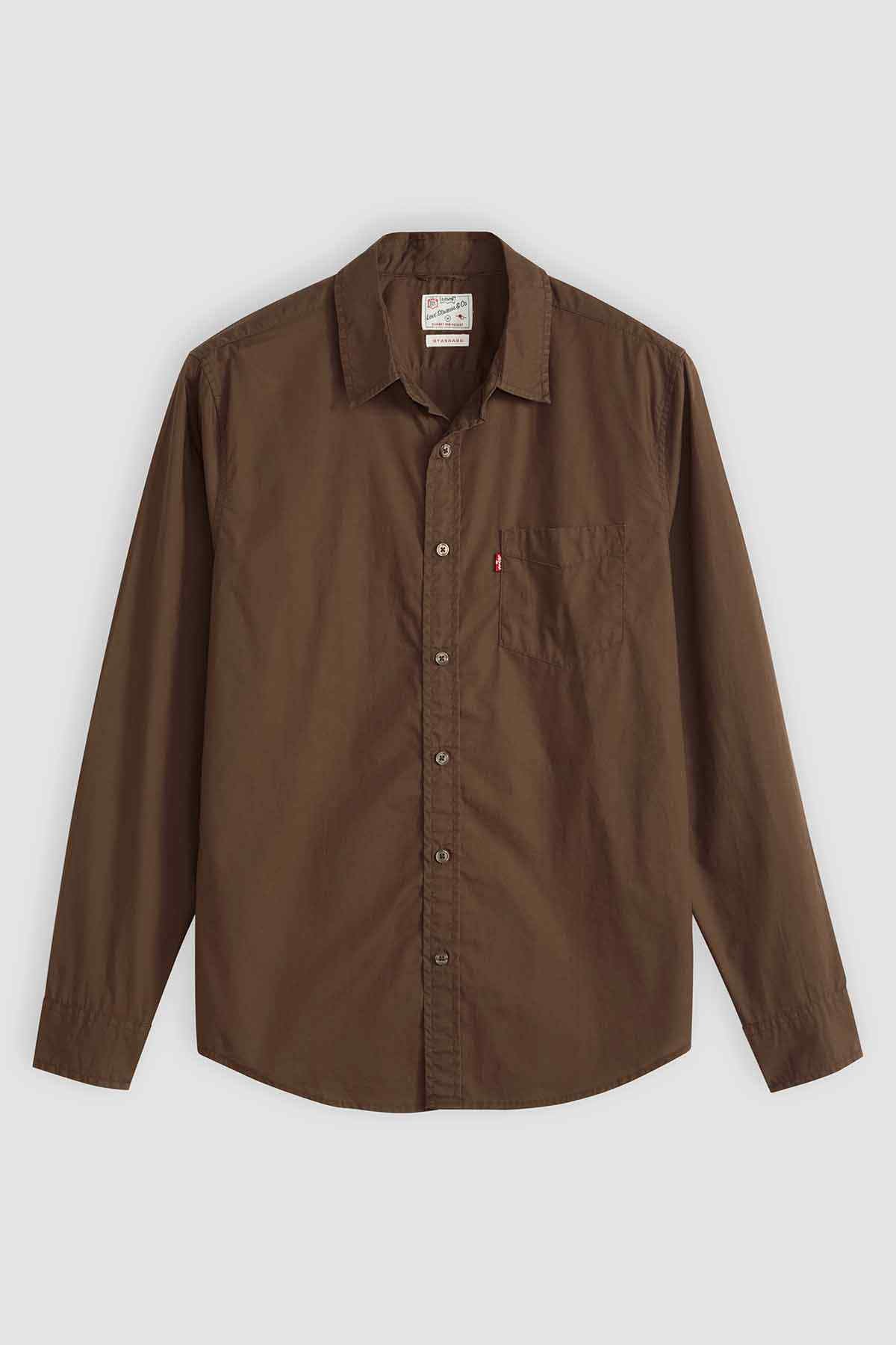 Levi's brown button-up shirt with long sleeves and front chest pocket