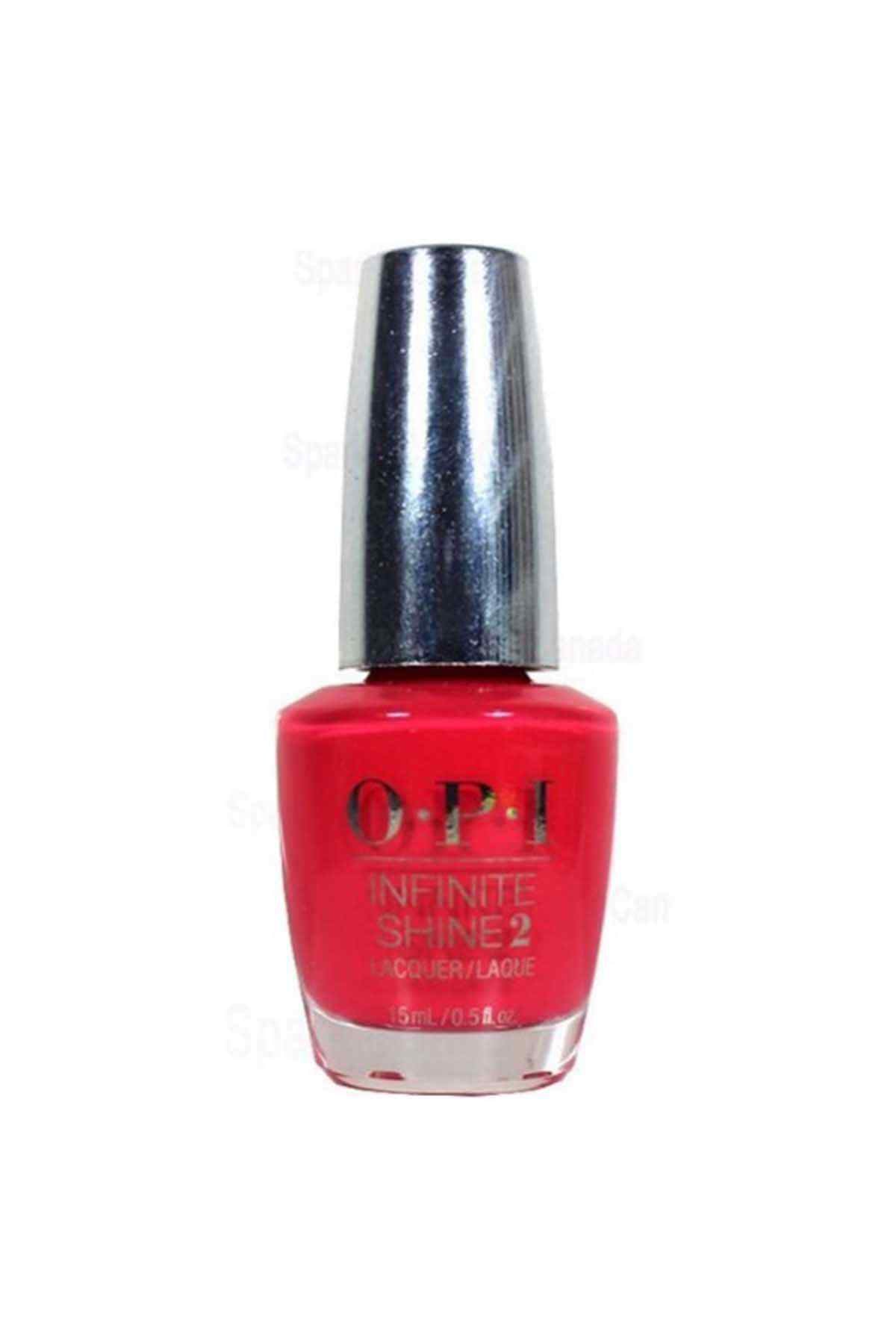 OPI Infinite Shine 2 nail polish in bright red, glass bottle with silver cap
