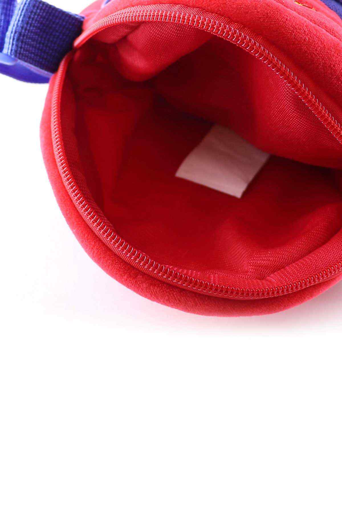 Red plush mini bag interior with zipper and fabric lining
