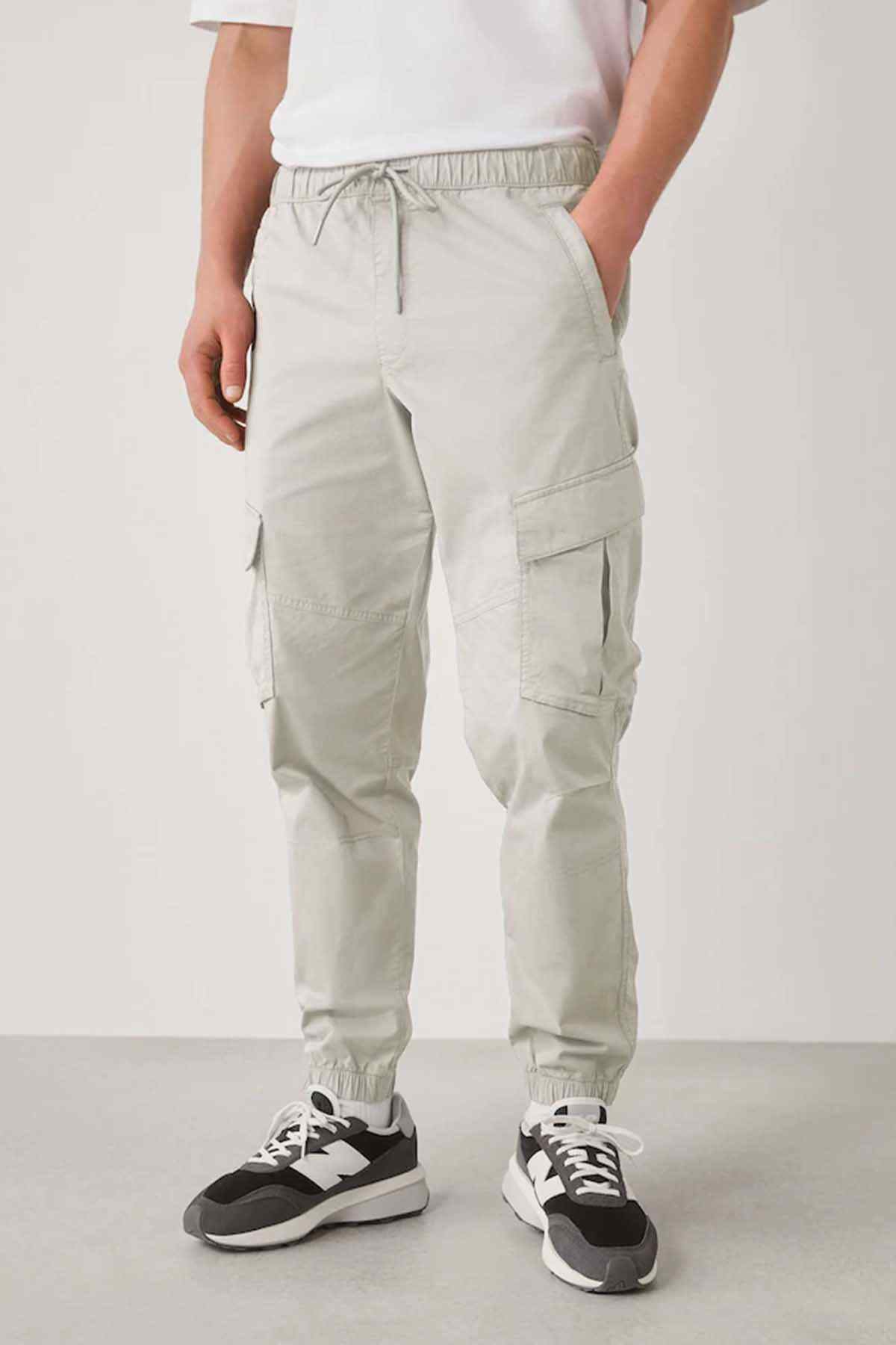 NEXT light ecru cargo pants with drawstring elastic waist and stacked side pockets