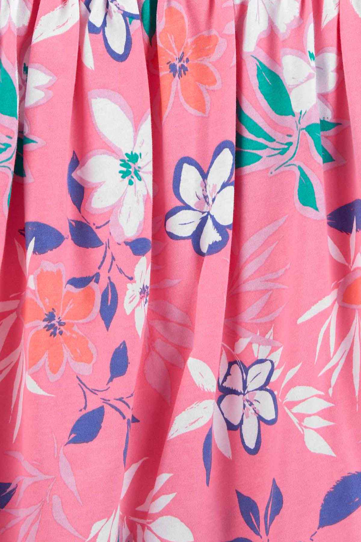 Pink floral fabric close-up with butterflies and flowers print