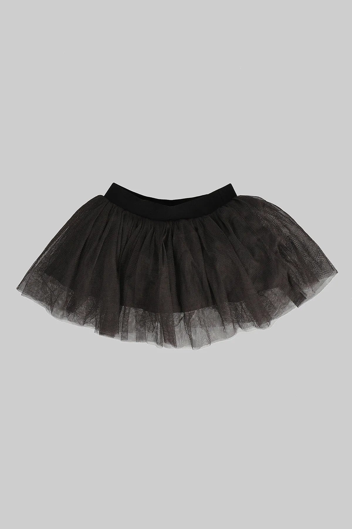 Black tulle baby skirt with gathered waist and layered mesh hem