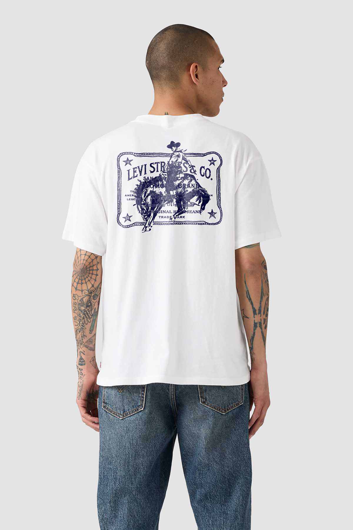 Levi's white crewneck T-shirt with large blue back graphic and text