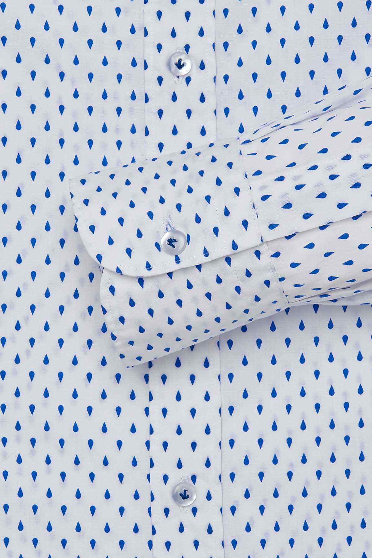 Camicissima white dress shirt close-up of chest buttons and blue dot print
