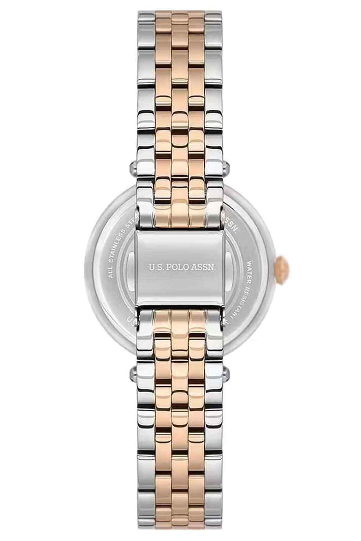 U.S. Polo Assn engraved two-tone metal wristwatch case with link bracelet