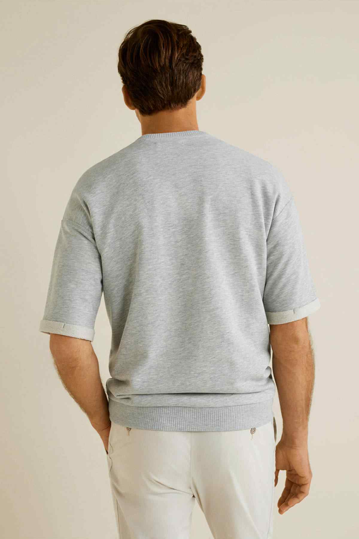 MANGO men's medium grey crewneck T-shirt, plain back view