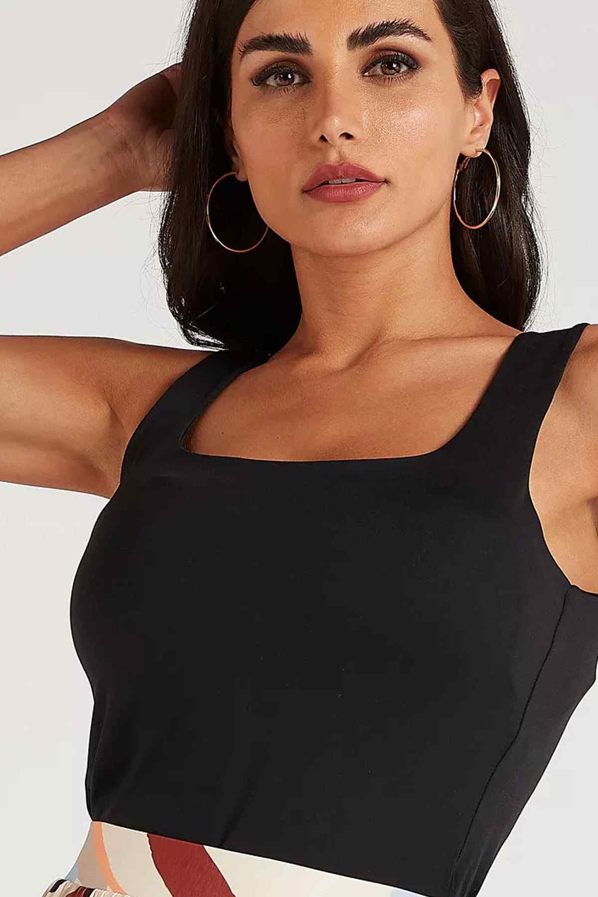 Splash black sleeveless square-neck top with wide neckline