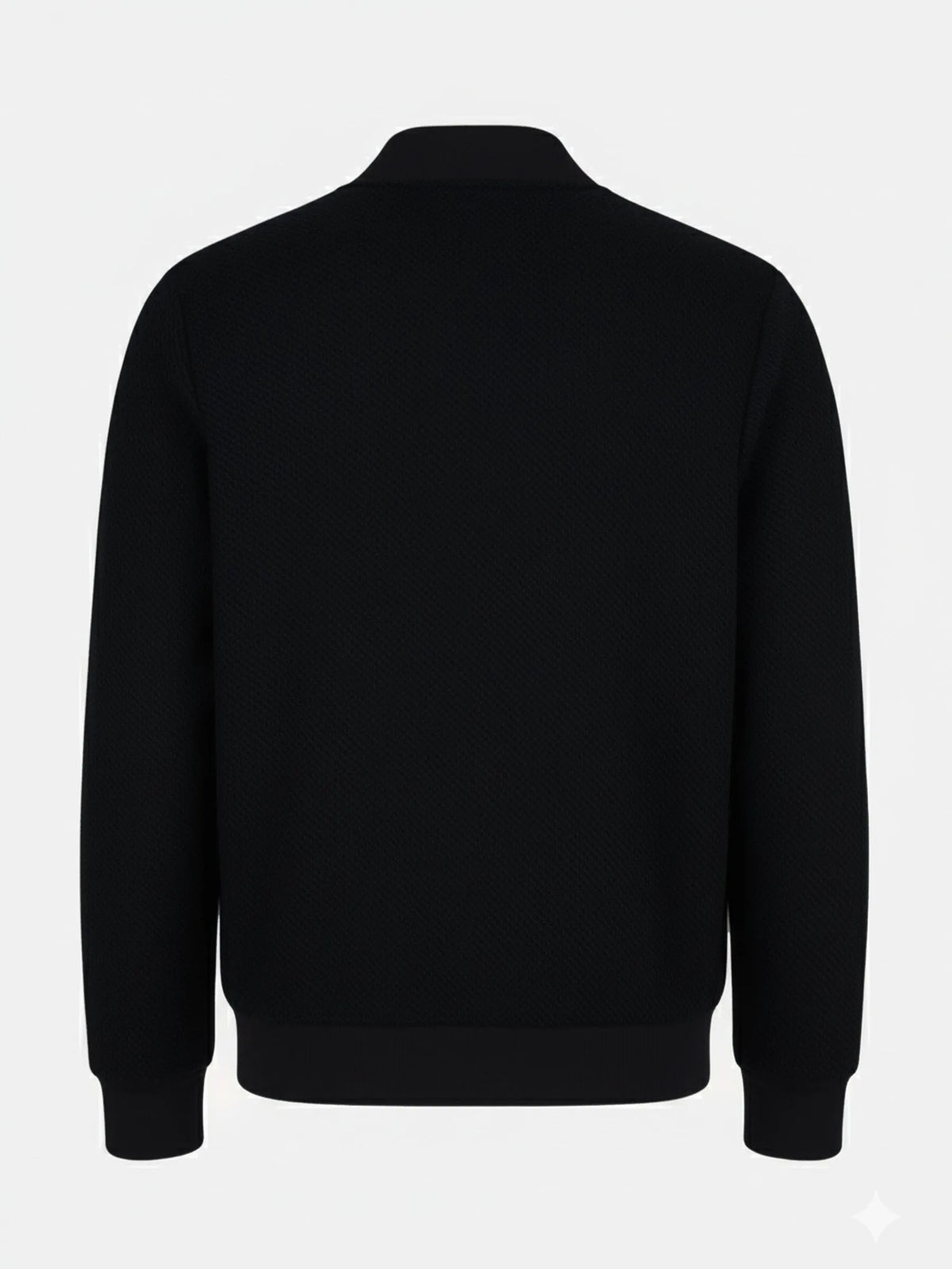 Black Brumano bomber-style jacket, ribbed cuffs and hem, back view