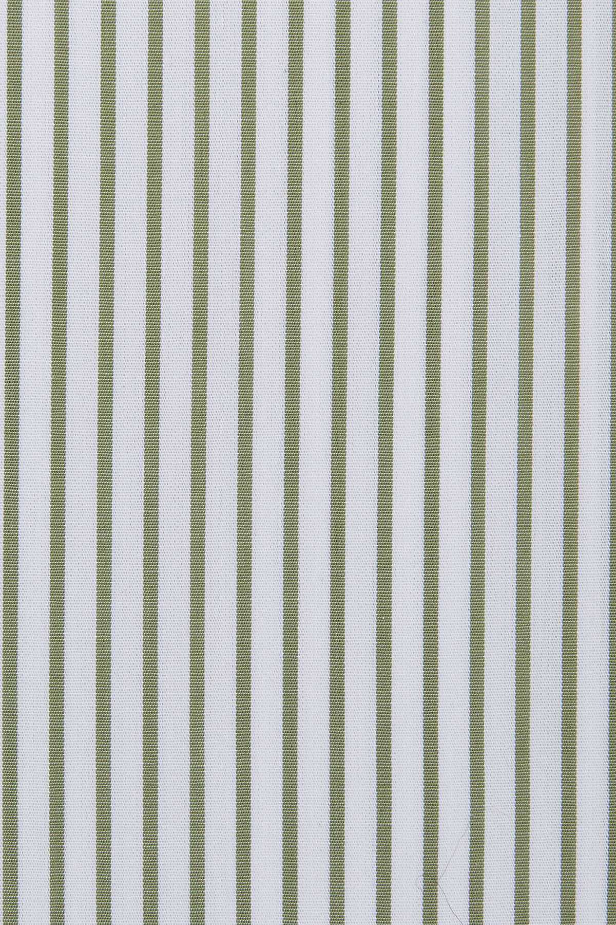 Close-up of green-and-white vertical stripe dress shirt fabric