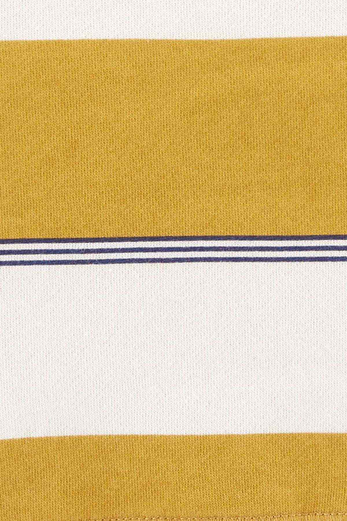 Carter's knit stripe trim: navy lines and white band on yellow