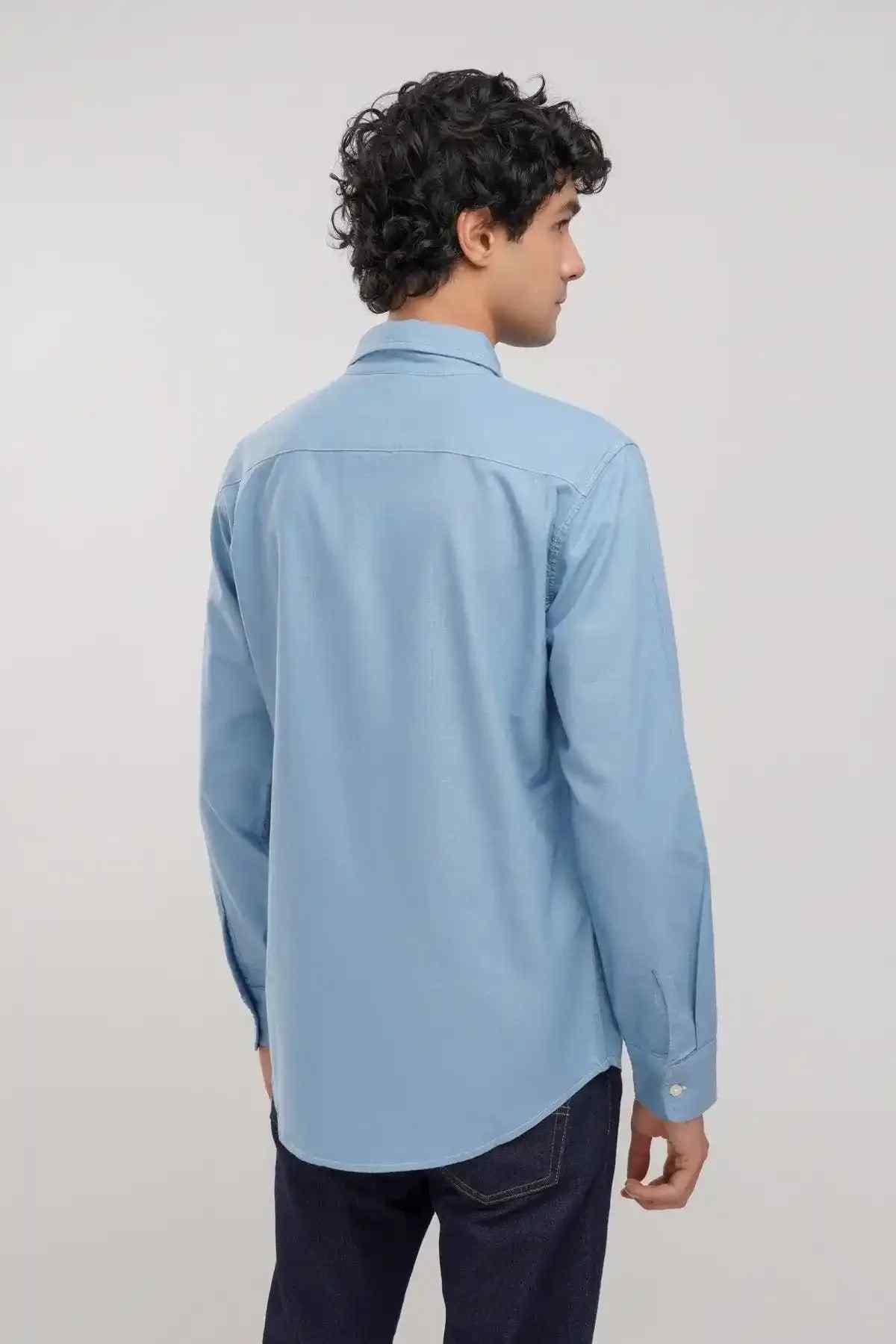 Levi's light blue button-up shirt, back view, long sleeves