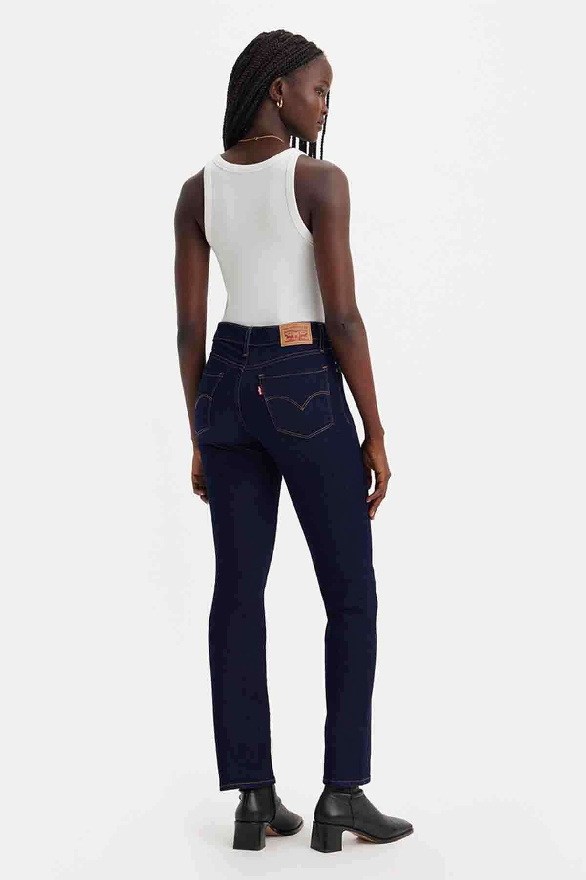 Levi's dark blue jeans with stitched back yoke and leather logo patch