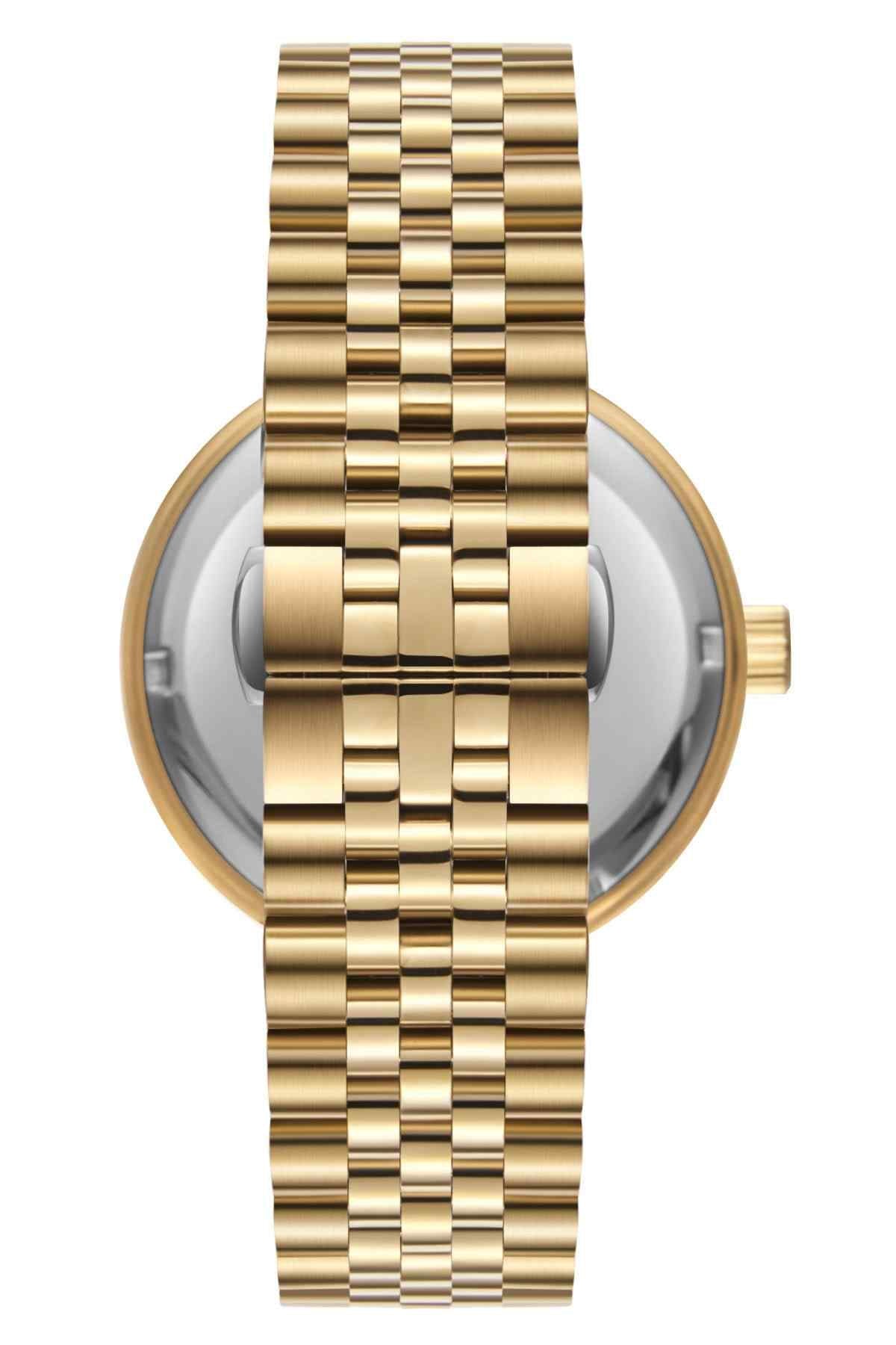 BHPC gold metal bracelet with polished links and round crown