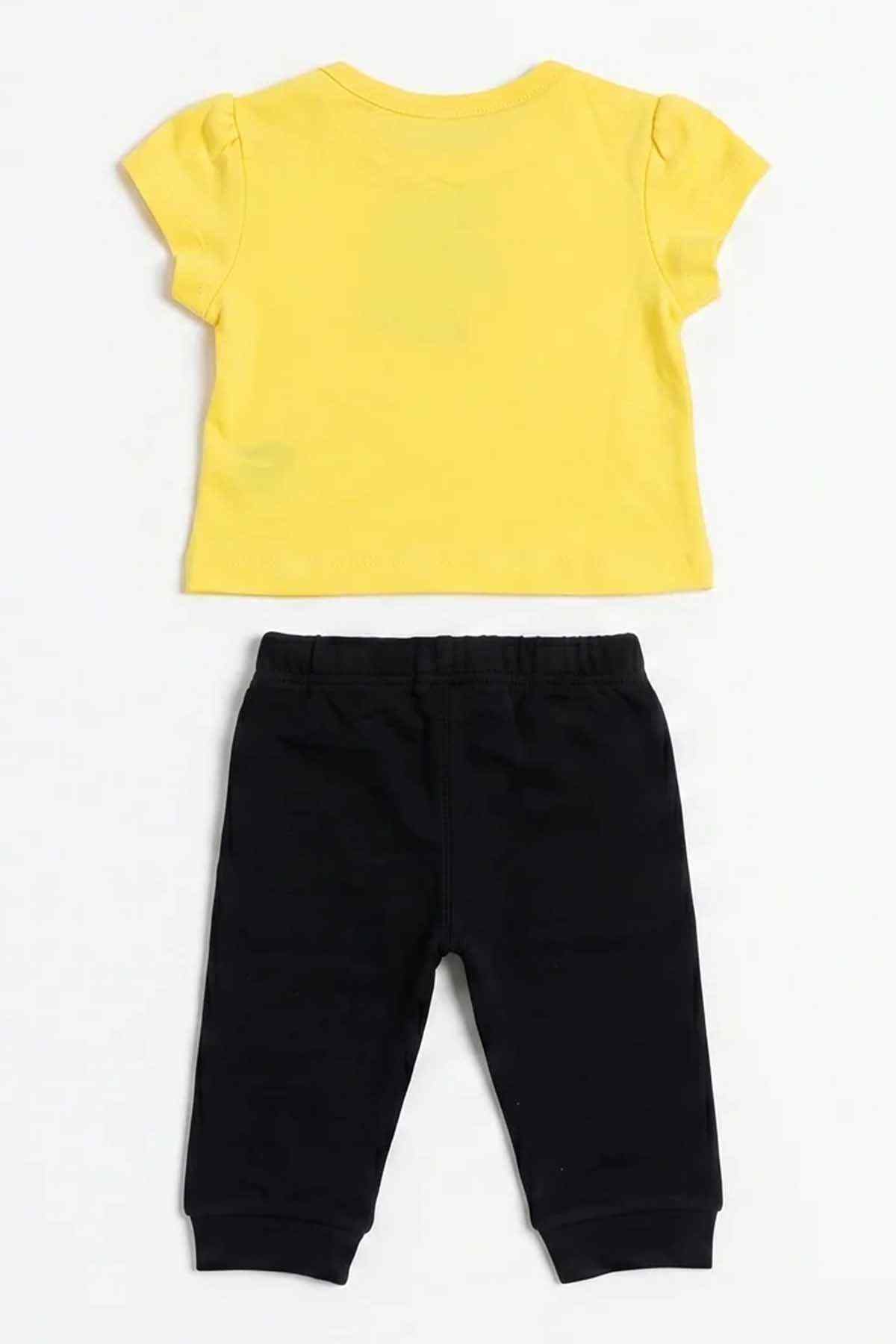 BabyShop yellow plain T-shirt with black jogger pants set