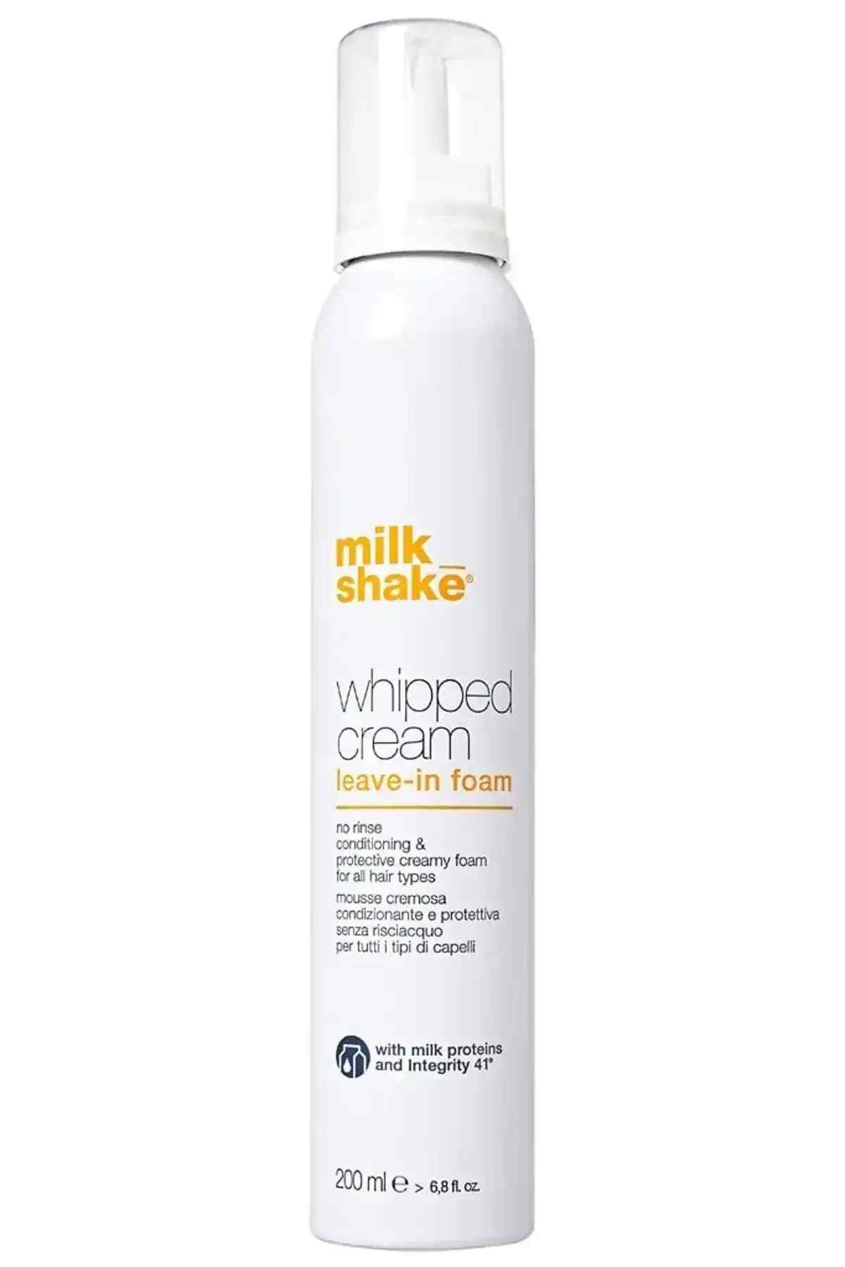 MILK SHAKE whipped cream leave-in foam bottle, white pump-style cap