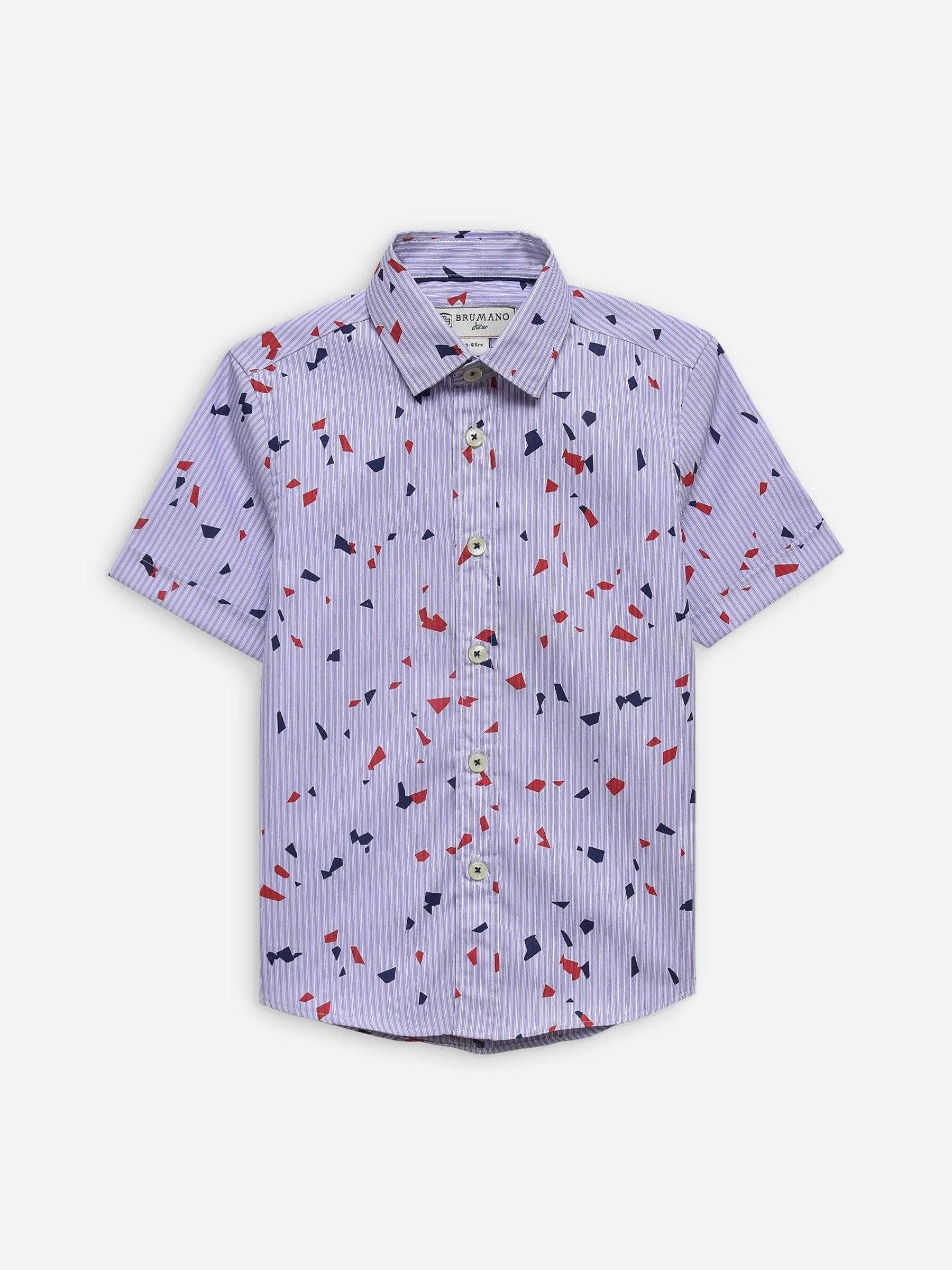 BRUMANO Purple Striped Printed Half Sleeve Casual Shirt Shop at