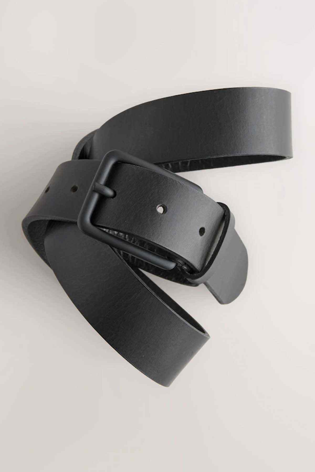 NEXT black leather belt with rectangular buckle and stitched strap edge