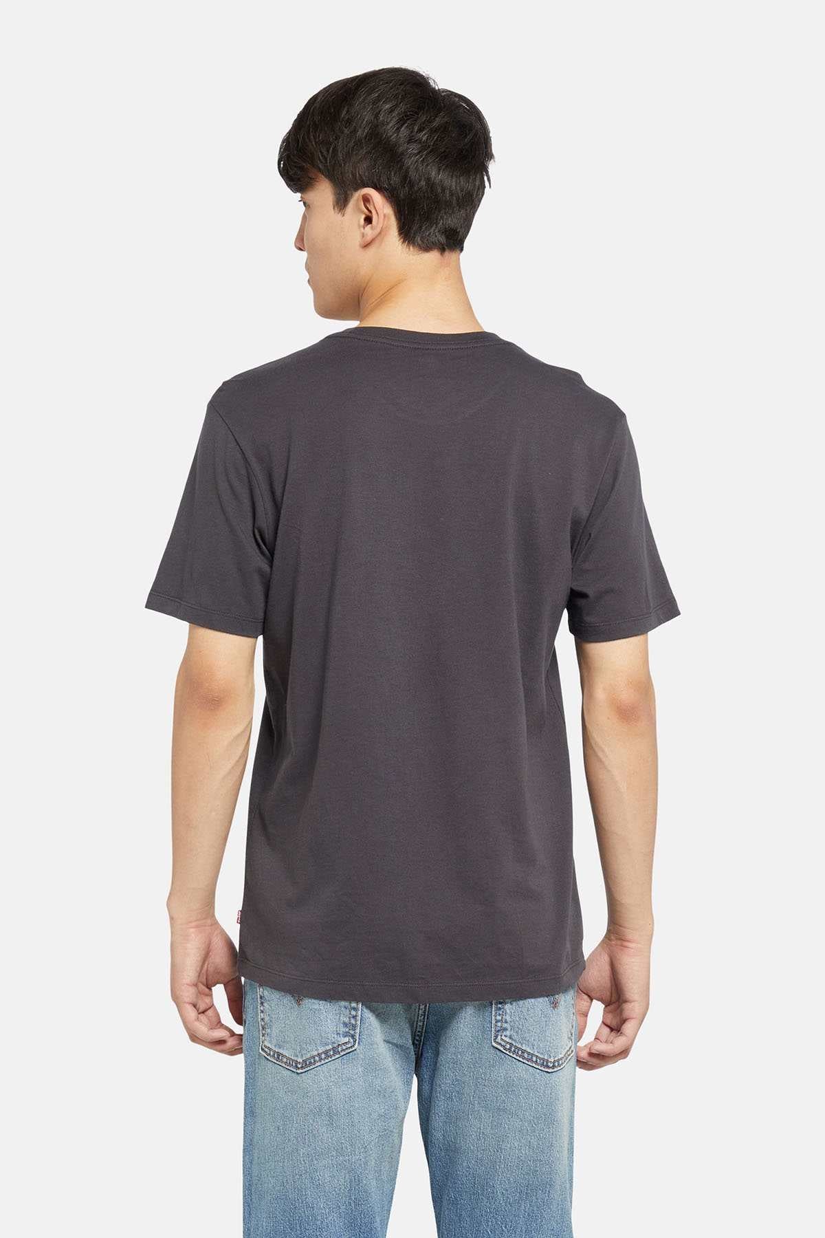 Men's black T-shirt, plain back view