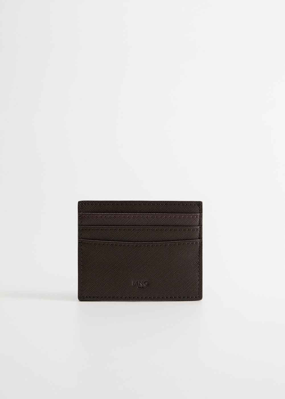 Mango brown leather card holder with centered logo and multiple card slots